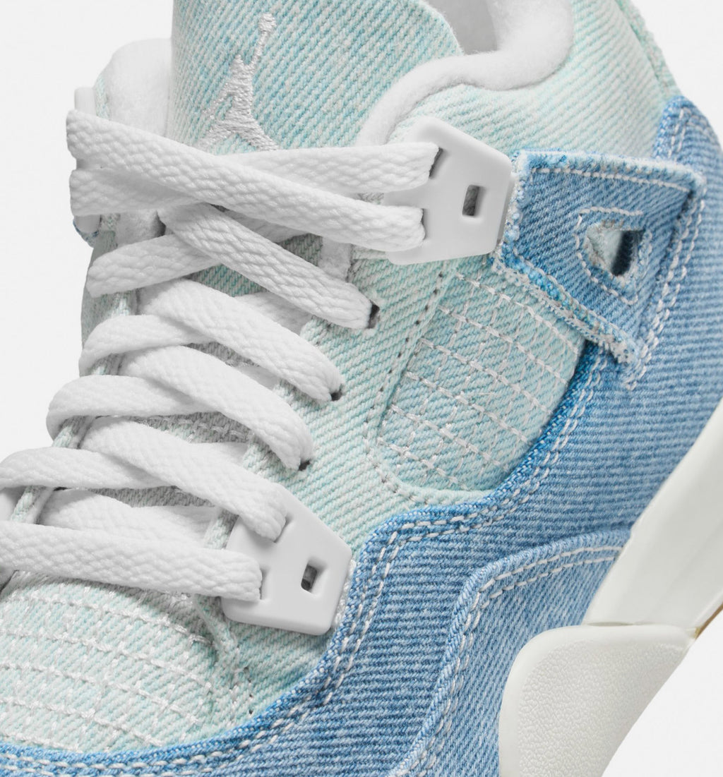 Air Jordan 4 Retro 磨蓝学前款休闲鞋 - 帆白/磨蓝/金属金