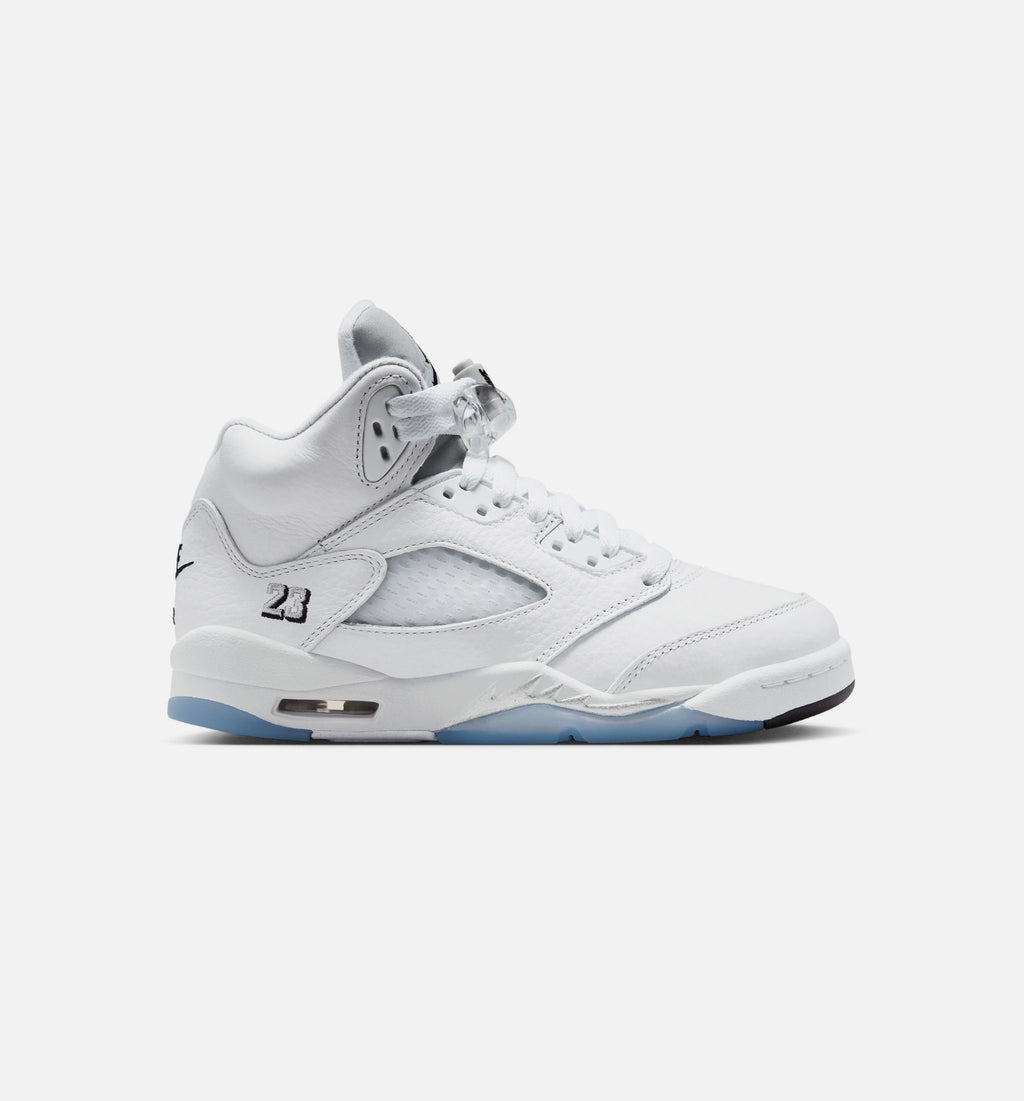Air Jordan 5 Retro OG 白色金属大童款休闲鞋 - 白/黑/金属银