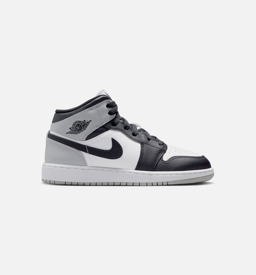 Air Jordan 1 Mid 大童款休闲鞋 - 白/淡烟灰/黑
