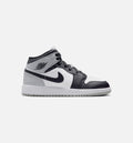Air Jordan 1 Mid 大童款休闲鞋 - 白/淡烟灰/黑