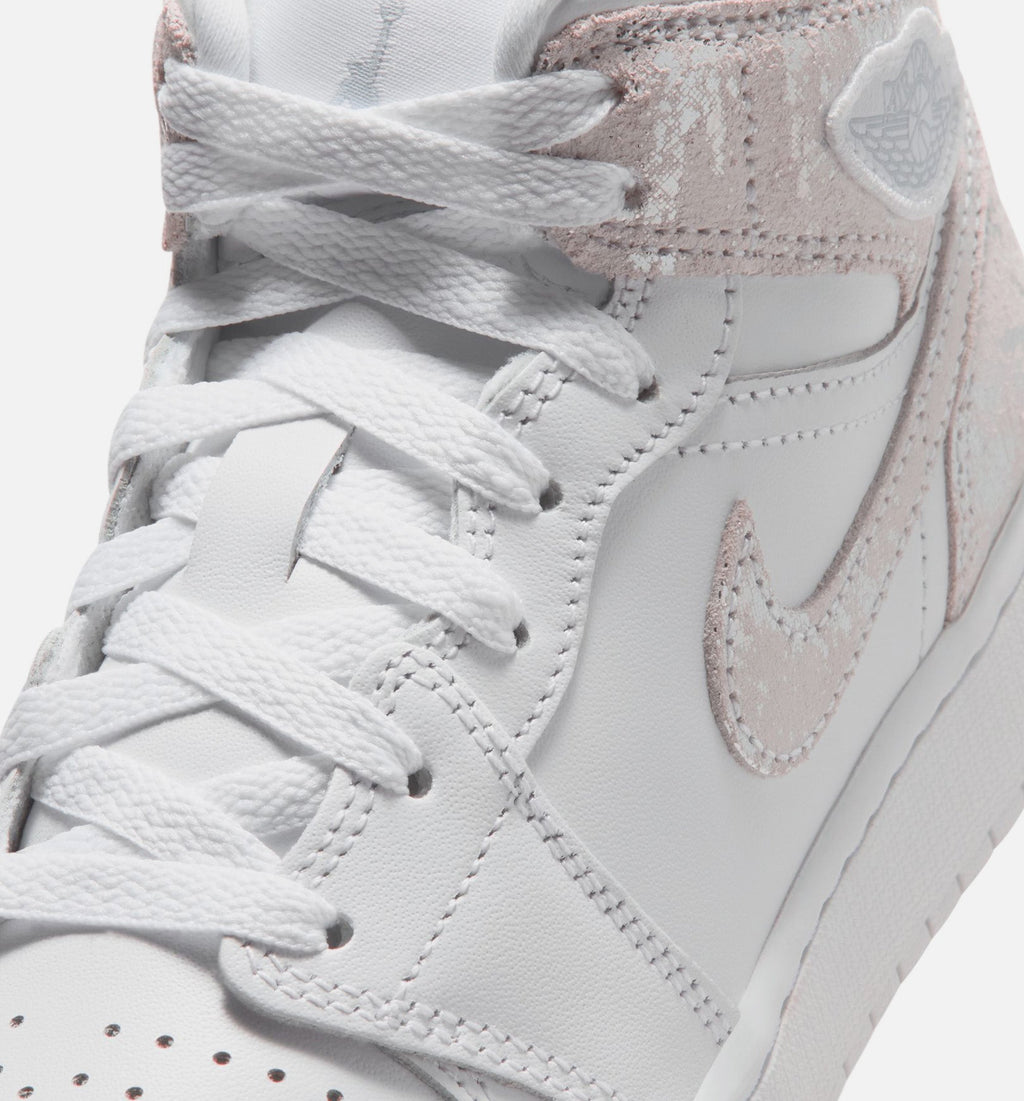 Air Jordan 1 Mid SE 大童款休闲鞋 - 白/原野銀
