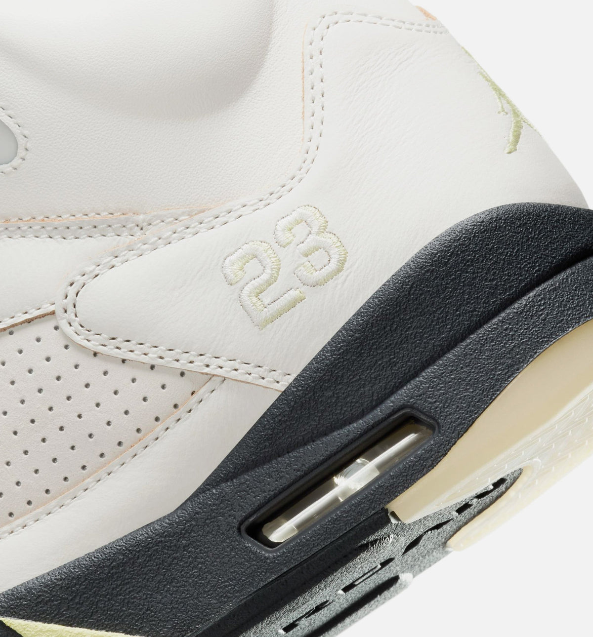 Air Jordan 5 Retro 帆布白与荧光绿女款休闲鞋 - 帆布白/荧光绿/铁灰