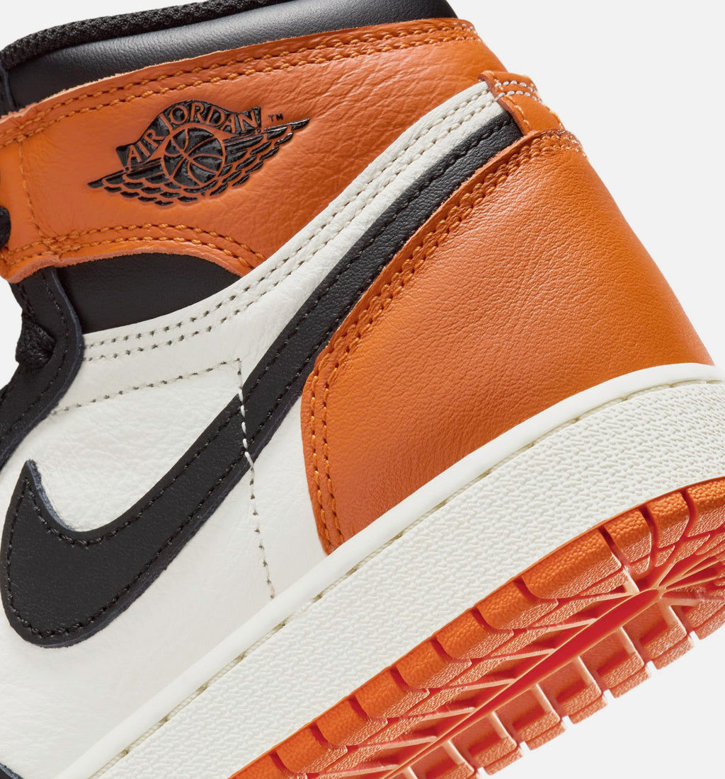 Air Jordan 1 Retro High OG 碎篮板大童款休闲鞋 - 黑/帆白/海星橙