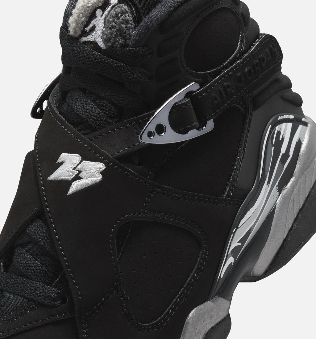 Air Jordan 8 Retro 锈黑浅灰大童款休闲鞋 - 黑/白/浅石墨灰