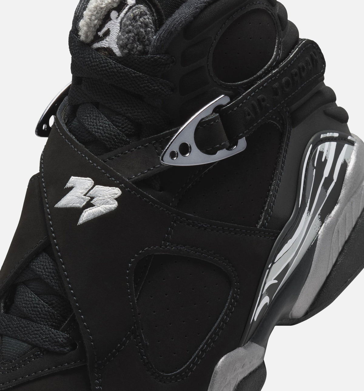 Air Jordan 8 Retro 锈黑浅灰大童款休闲鞋 - 黑/白/浅石墨灰