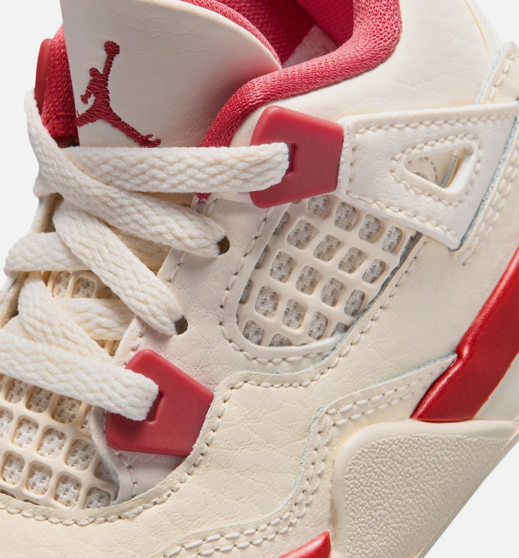 Air Jordan 4 Retro 情人节婴幼儿款休闲鞋 - 淡象牙/山岡红/烟火红