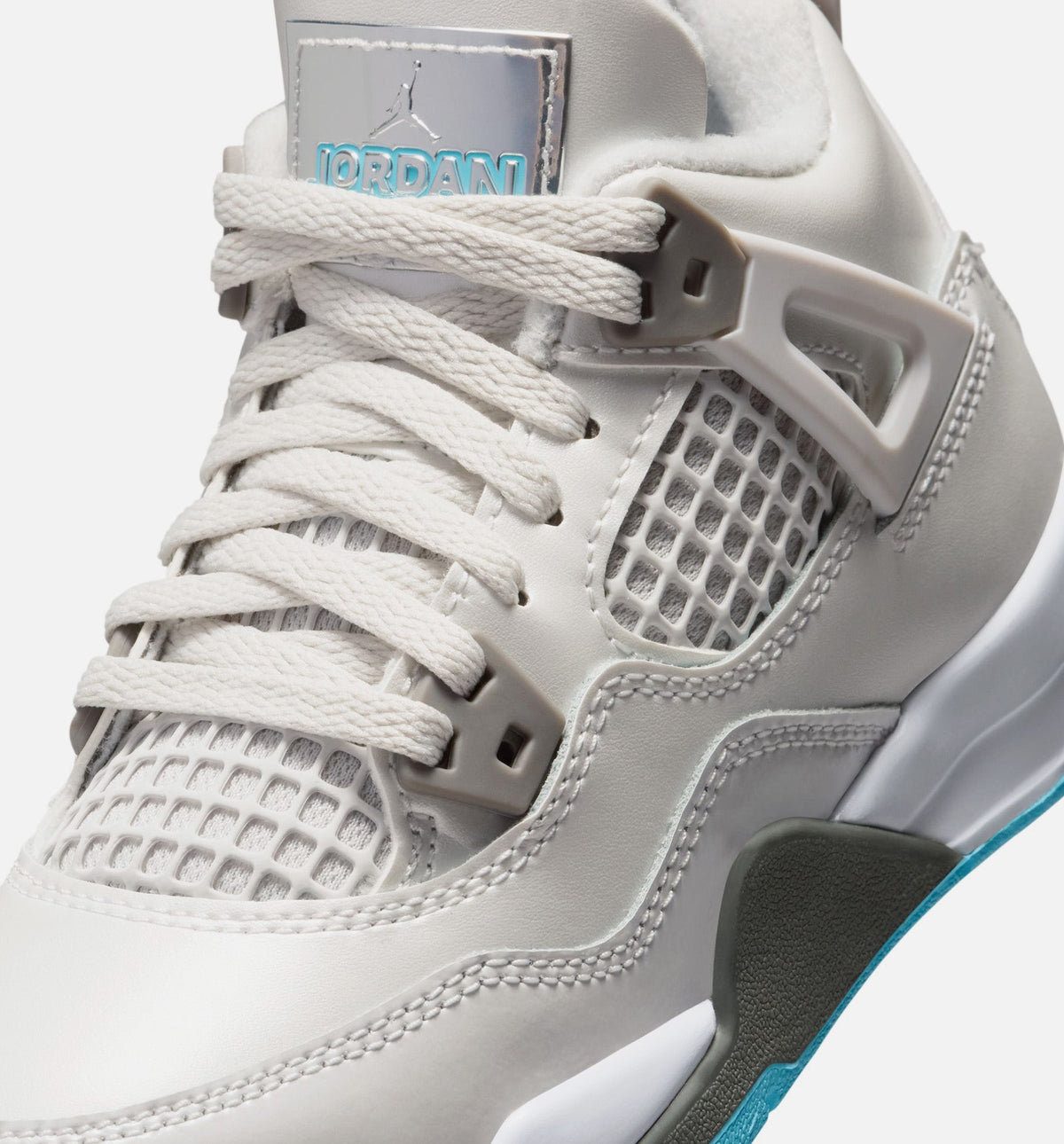 Air Jordan 4 Retro 冰蓝学前款休闲鞋 - 光子灰/冰蓝/平坦钞/白/蓝色山谷