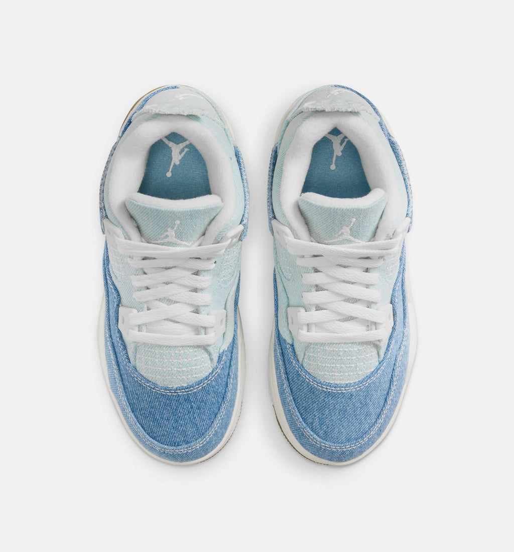 Air Jordan 4 Retro 磨蓝学前款休闲鞋 - 帆白/磨蓝/金属金
