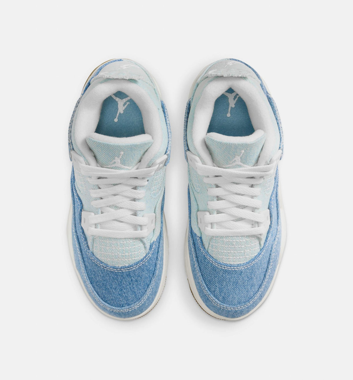 Air Jordan 4 Retro 磨蓝学前款休闲鞋 - 帆白/磨蓝/金属金