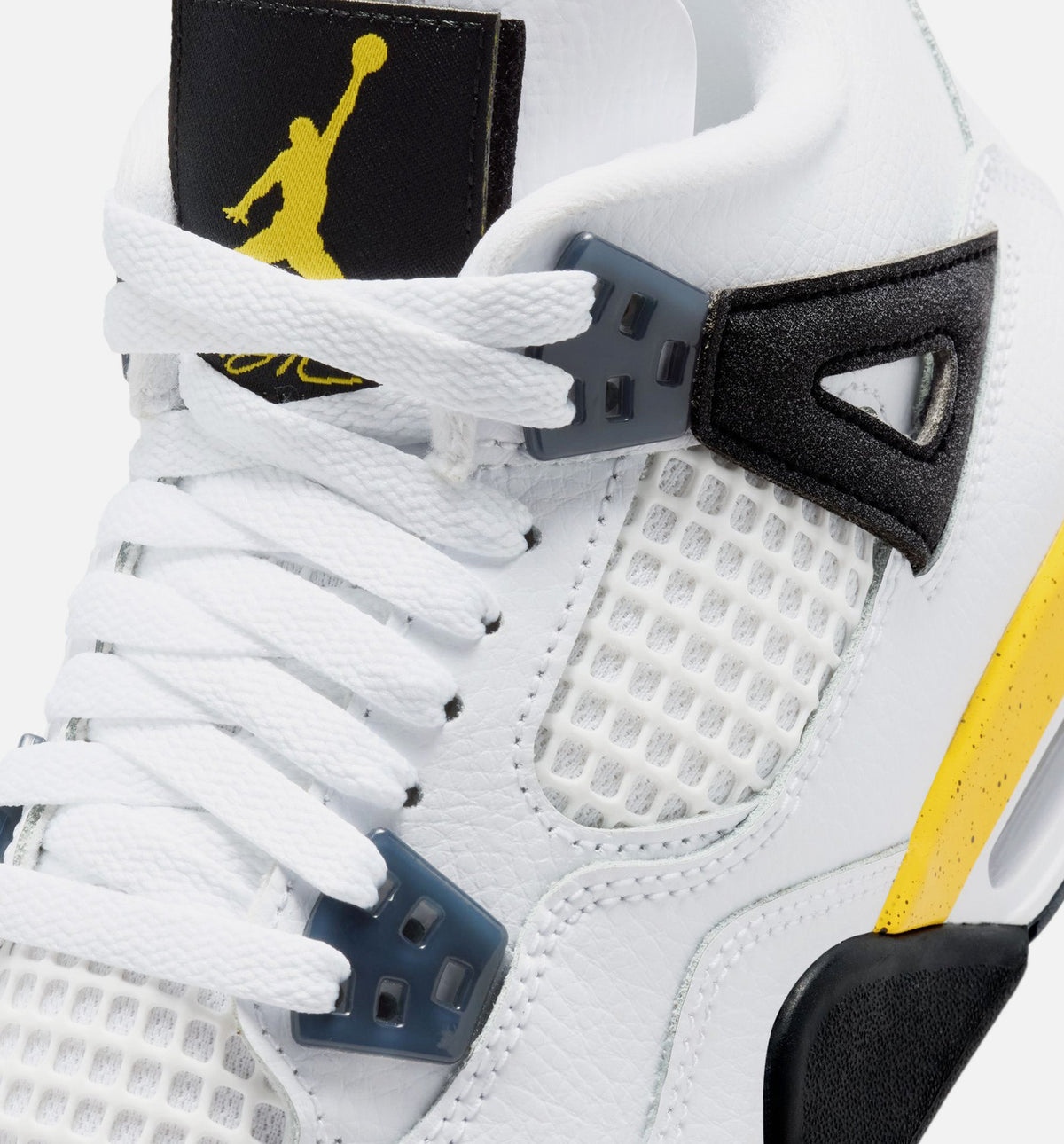 Air Jordan 4 Retro 稀有空气巡游黄大童款休闲鞋 - 白/深蓝灰/黑/巡游黄
