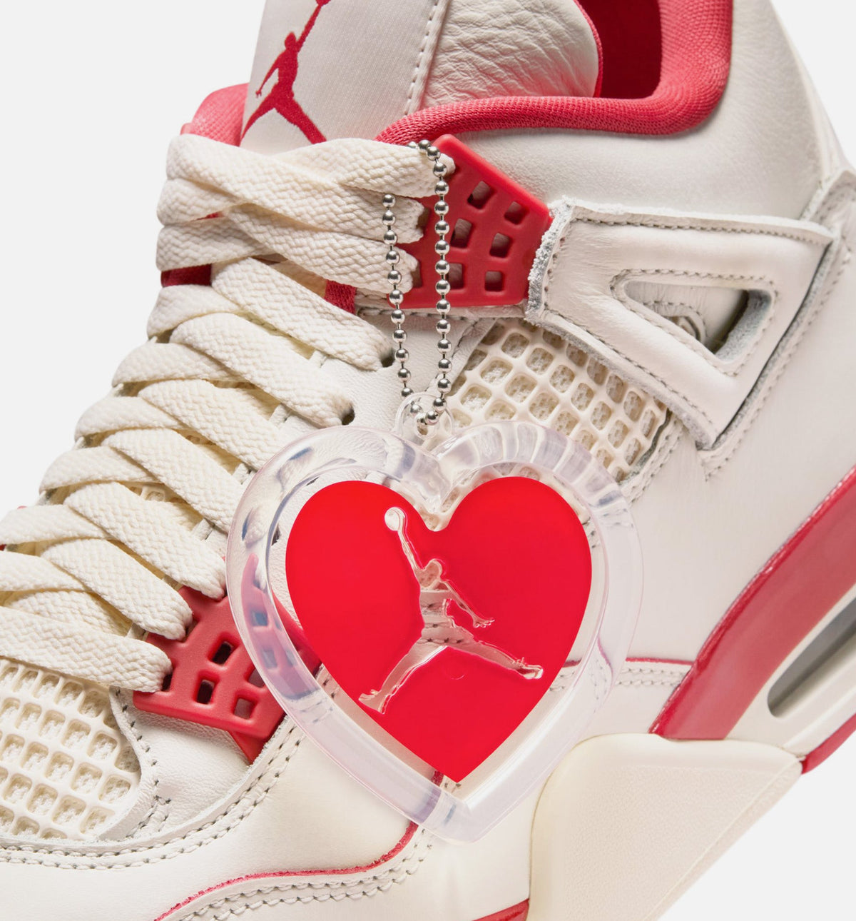 Air Jordan 4 Retro 情人节女款休闲鞋 - 淡象牙/山岡红/烟火红