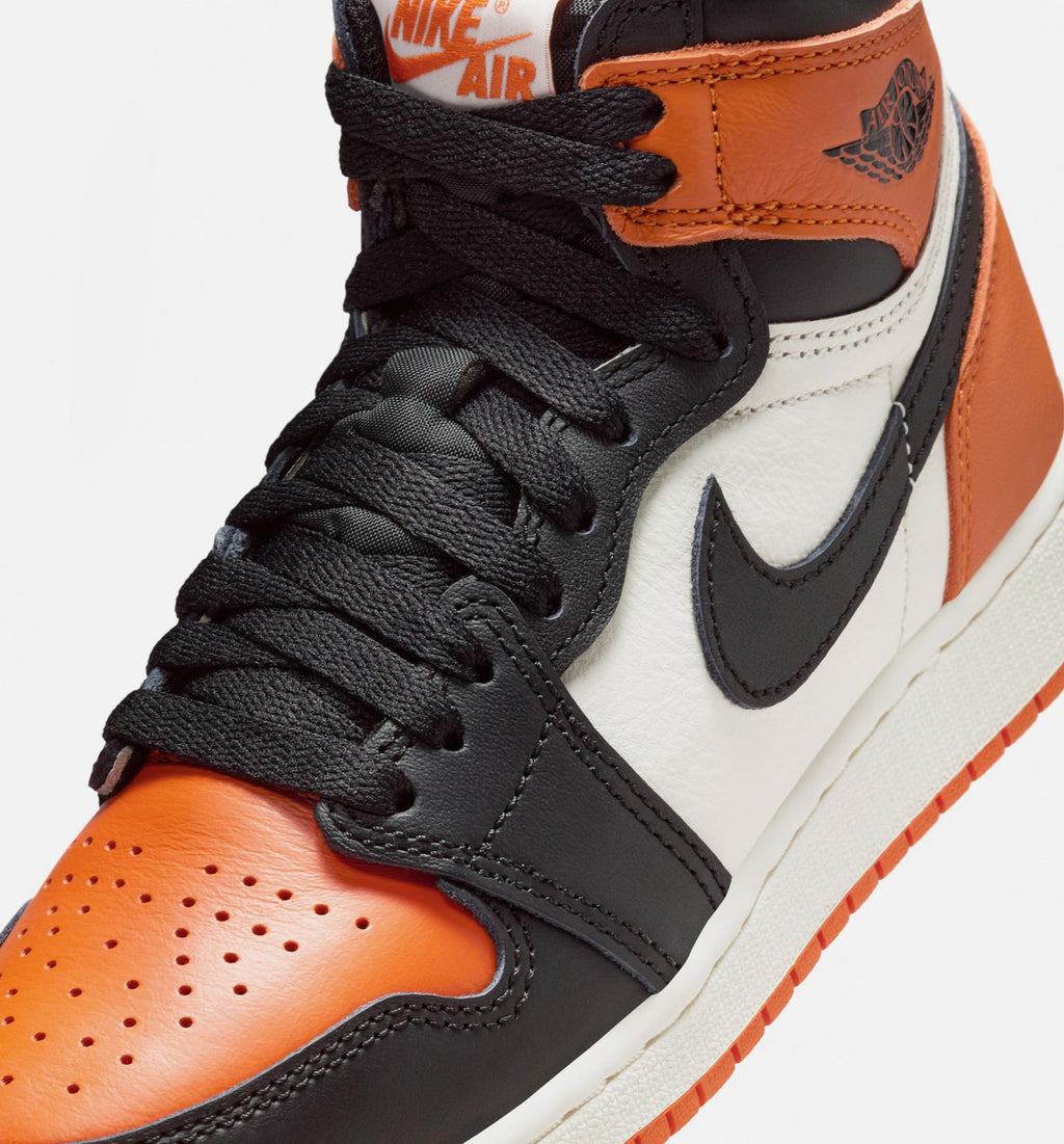 Air Jordan 1 Retro High OG 碎篮板大童款休闲鞋 - 黑/帆白/海星橙