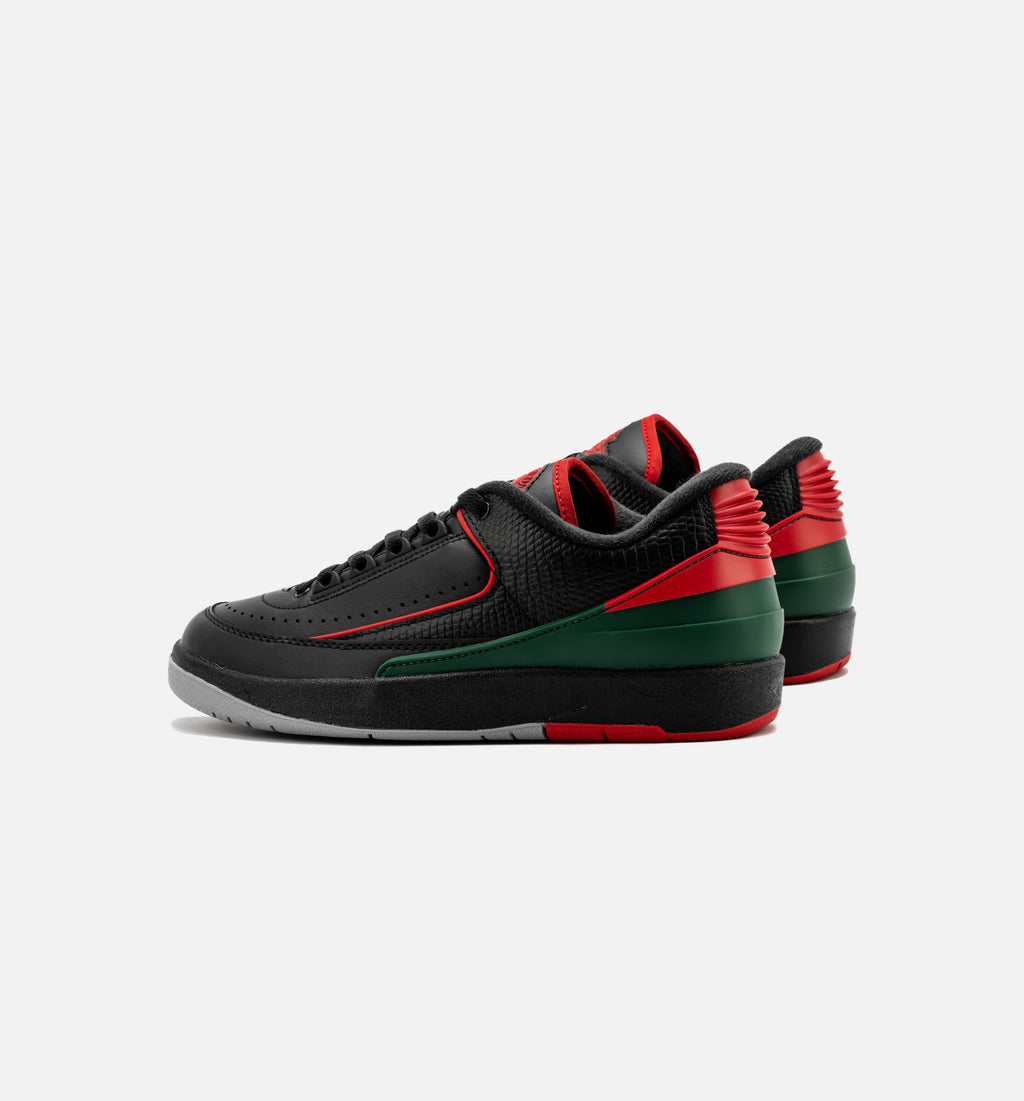 Air Jordan 2 Retro Low 圣诞大童款休闲鞋 - 黑/火红/水泥灰