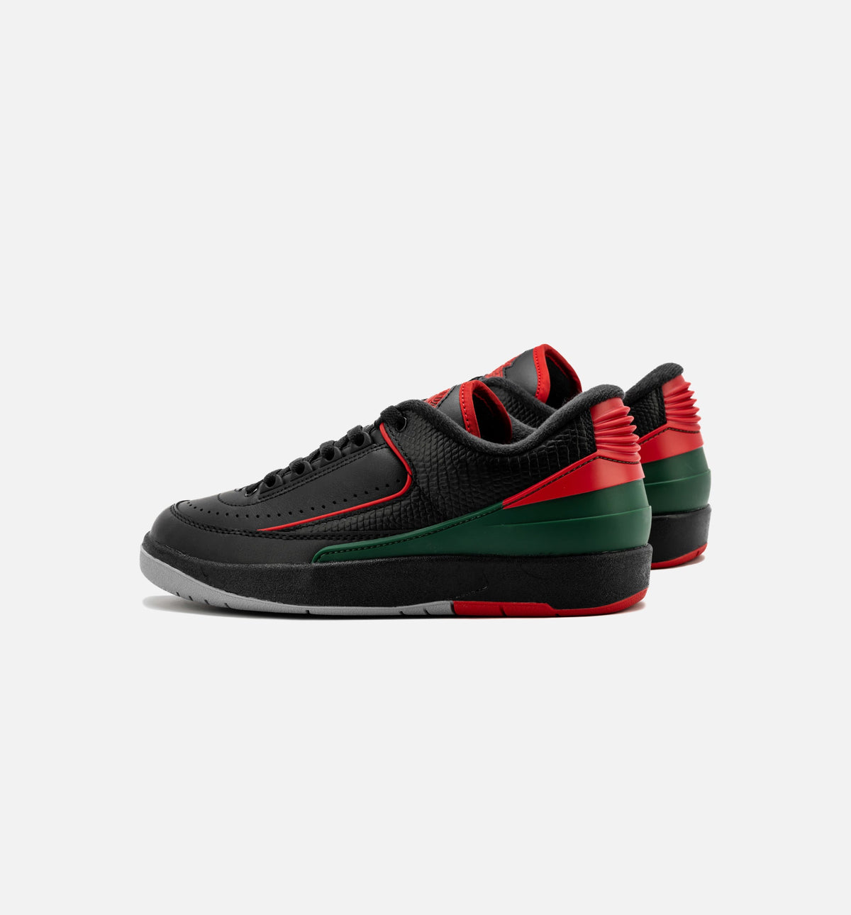 Air Jordan 2 Retro Low 圣诞大童款休闲鞋 - 黑/火红/水泥灰