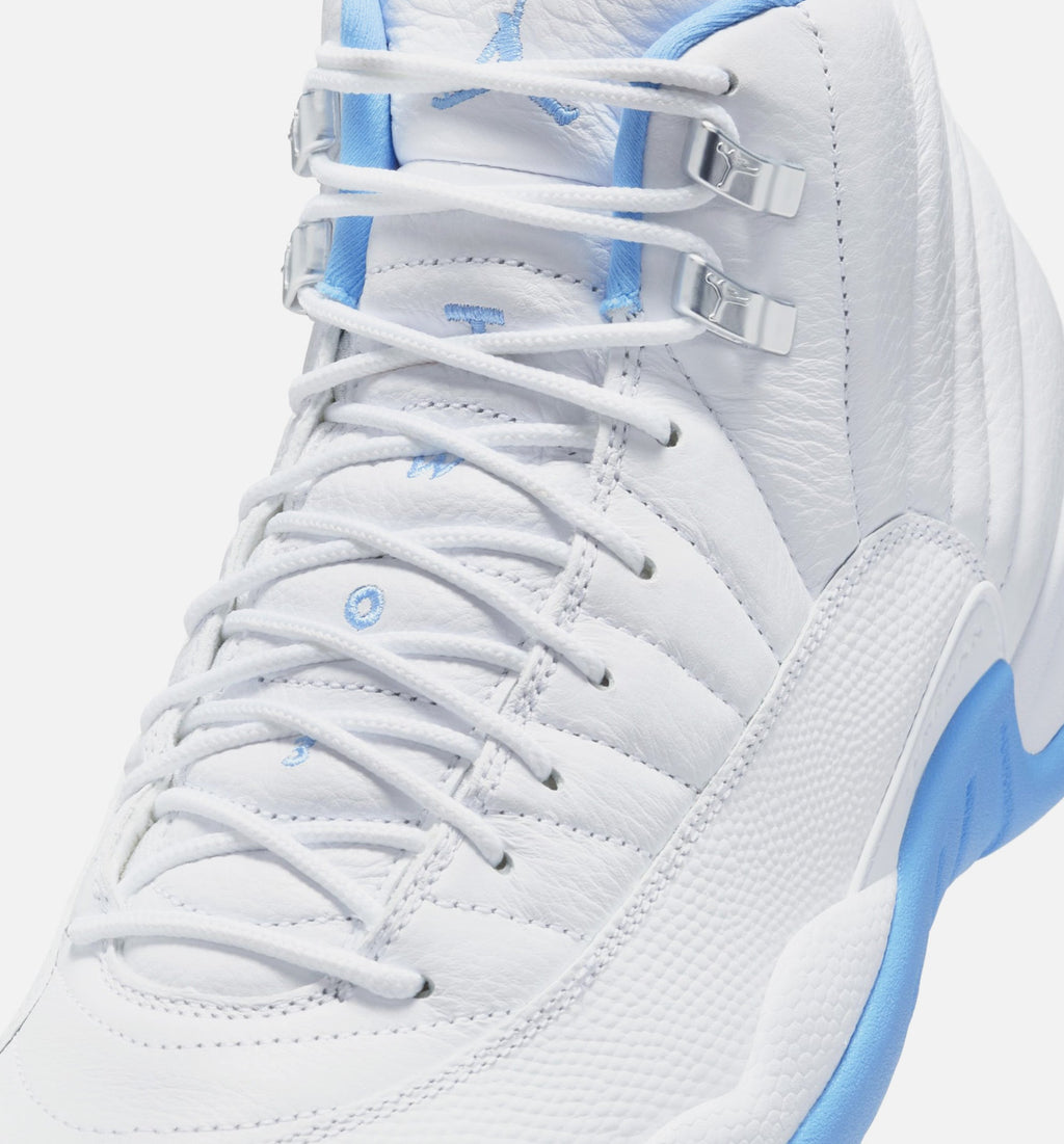 Air Jordan 12 Retro 白色与大学蓝男款休闲鞋 - 白/大学蓝/金属银
