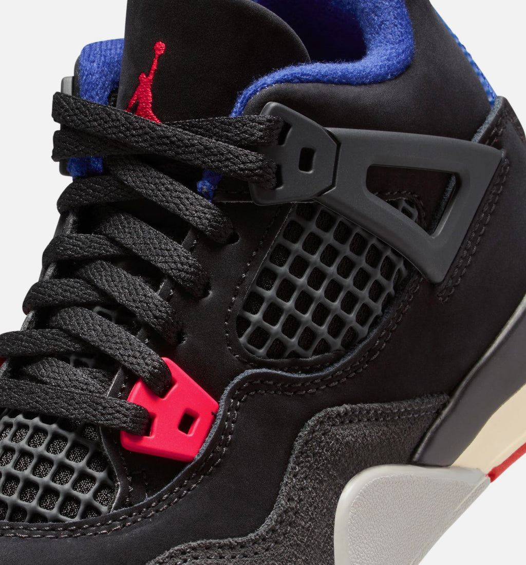 Air Jordan 4 Retro 稀有空气学前款休闲鞋 - 黑/火红/深皇家蓝