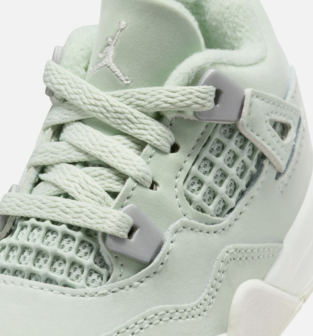Air Jordan 4 Retro 丰盛婴幼儿款休闲鞋 - 海沼绿/帆白/金属銀