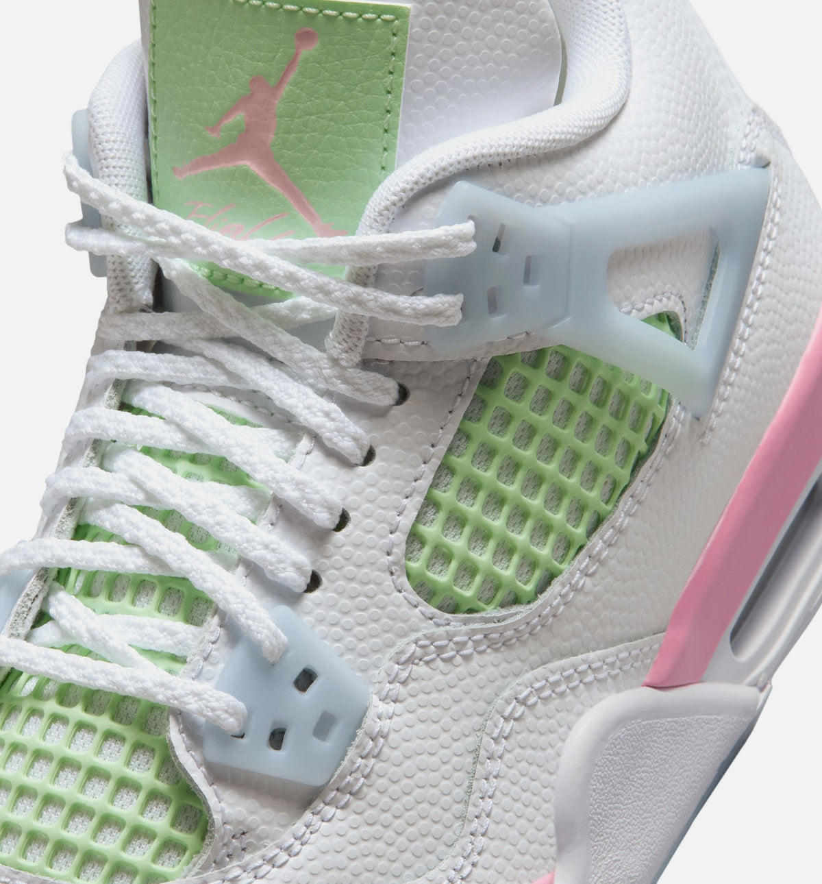 Air Jordan 4 Retro 中柔粉大童款休闲鞋 - 白/中柔粉/半蓝