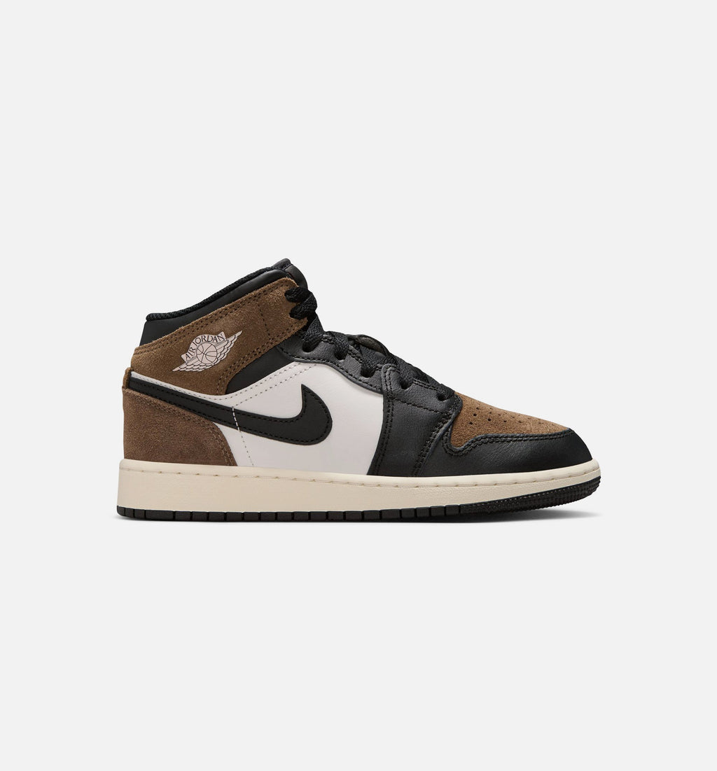 Air Jordan 1 Mid 大童款休闲鞋 - 黑/幻影/塔山马色/大学红