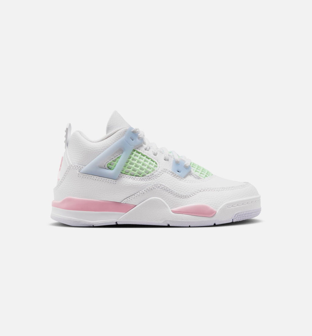 Air Jordan 4 Retro 中柔粉学前款休闲鞋 - 白/中柔粉/半蓝