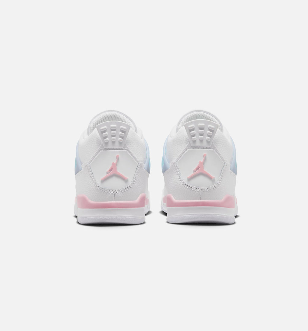 Air Jordan 4 Retro 中柔粉学前款休闲鞋 - 白/中柔粉/半蓝