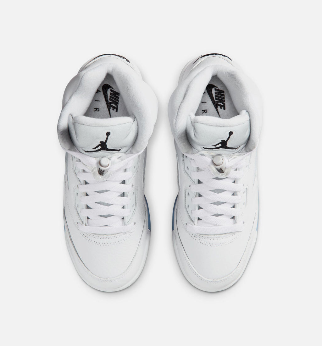 Air Jordan 5 Retro OG 白色金属大童款休闲鞋 - 白/黑/金属银