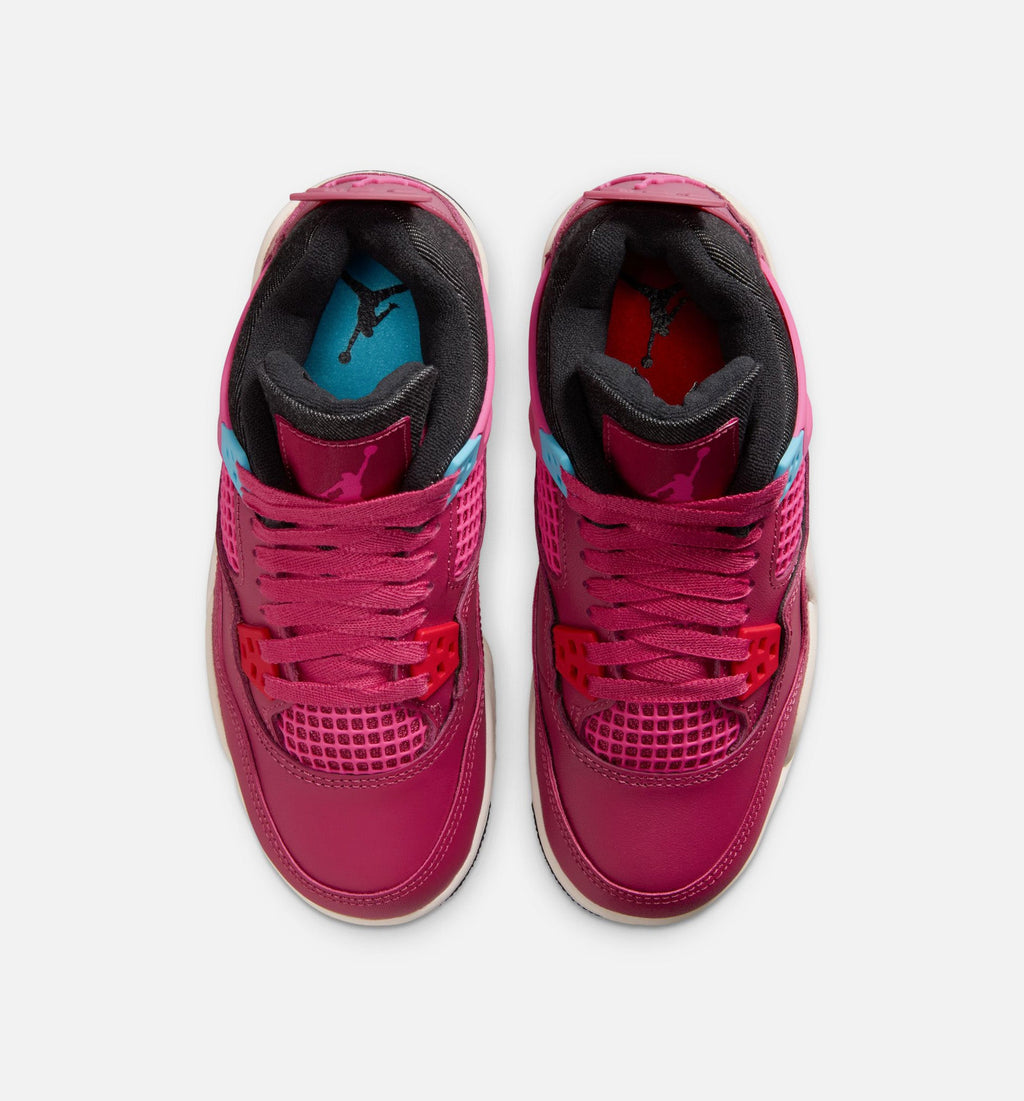 Air Jordan 4 Retro 她是明星大童款休闲鞋 - 甜菜根红/荷花粉/暗色非/粉笔