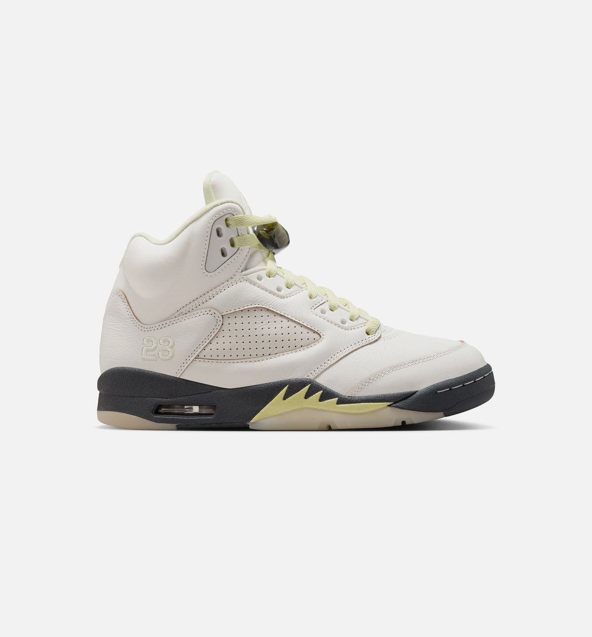 Air Jordan 5 Retro 帆布白与荧光绿女款休闲鞋 - 帆布白/荧光绿/铁灰