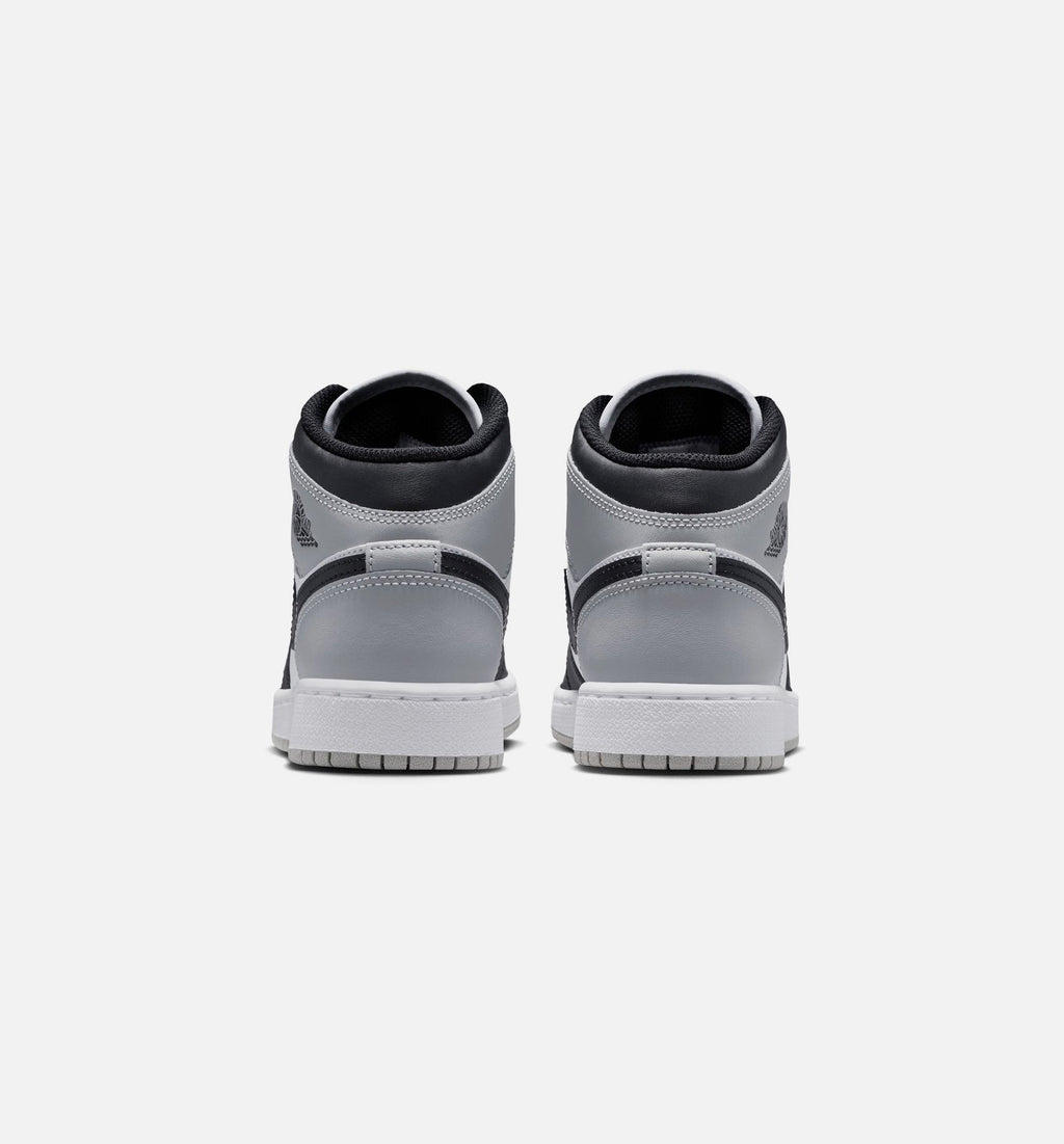 Air Jordan 1 Mid 大童款休闲鞋 - 白/淡烟灰/黑