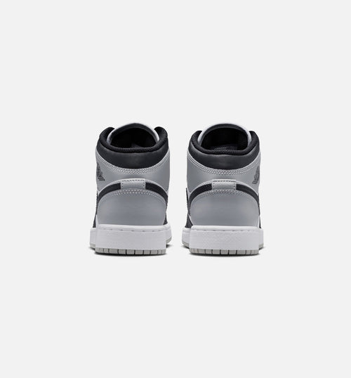 Air Jordan 1 Mid 大童款休闲鞋 - 白/淡烟灰/黑