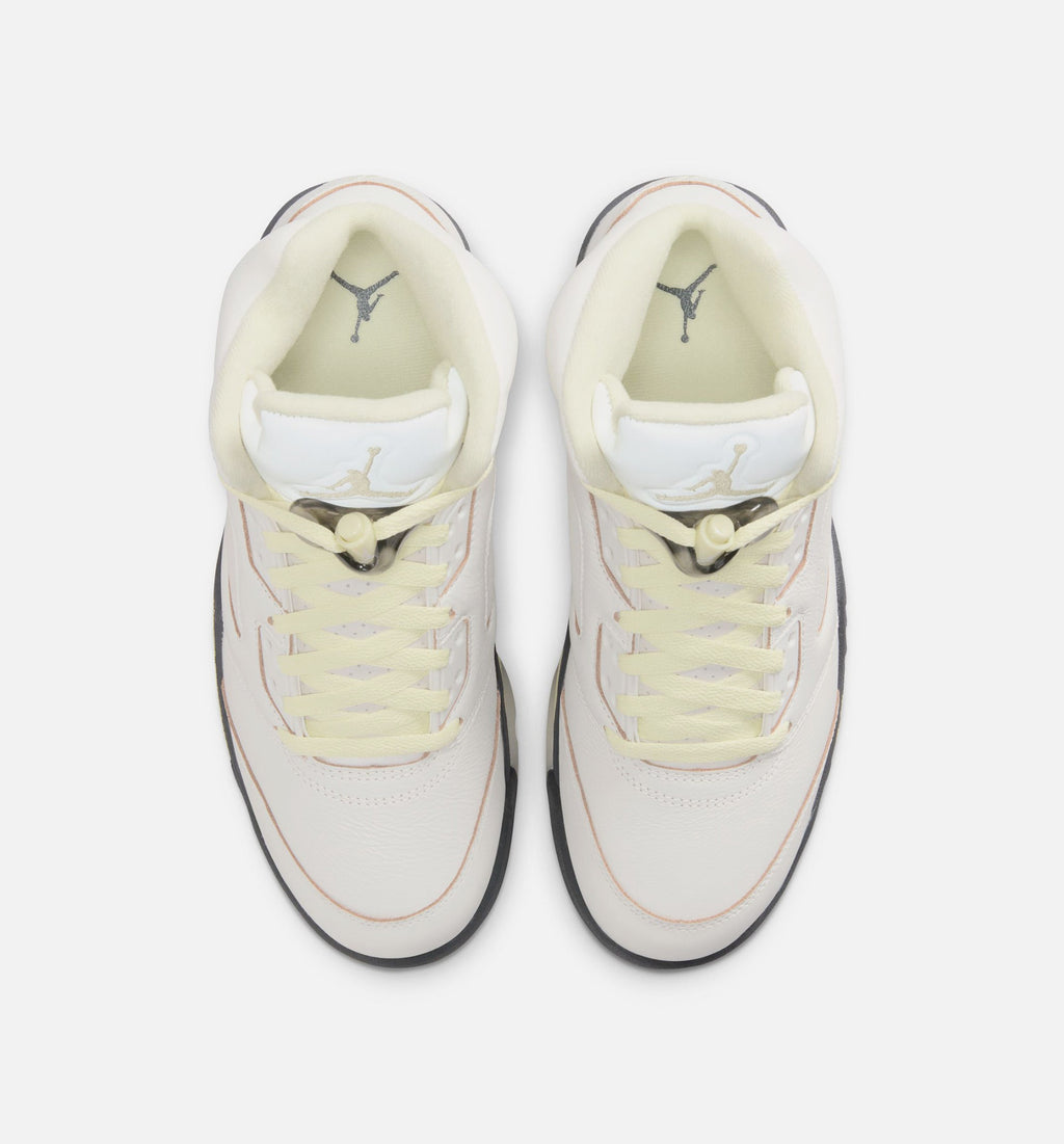 Air Jordan 5 Retro 帆布白与荧光绿女款休闲鞋 - 帆布白/荧光绿/铁灰