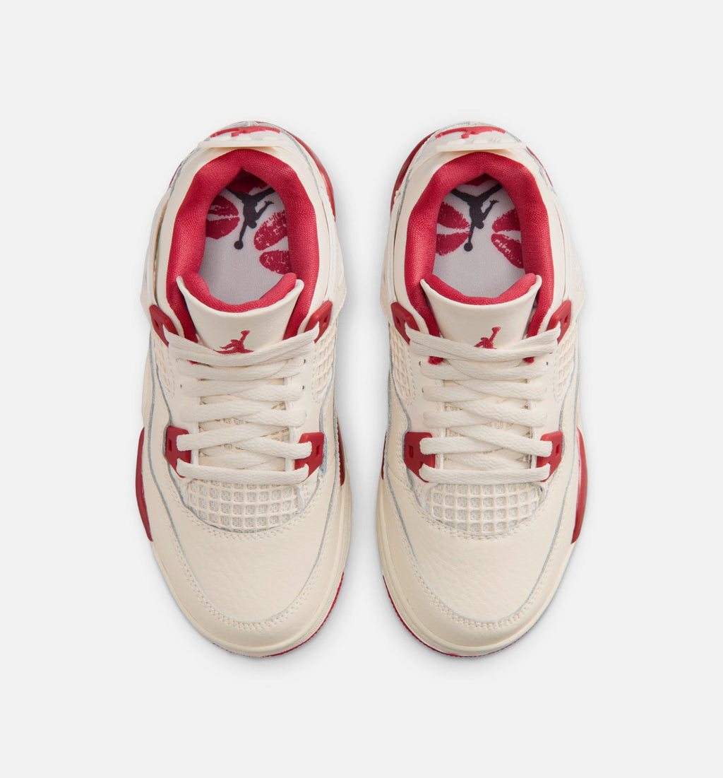 Air Jordan 4 Retro 情人节学前款休闲鞋 - 淡象牙/山岡红/烟火红