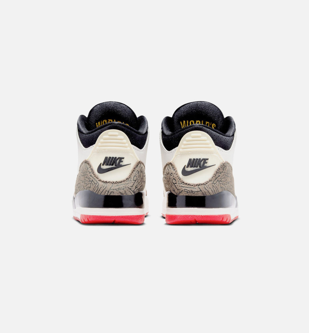 Air Jordan 3 Retro 帆布白与大学红学龄前款休闲鞋 - 帆布白/黑/大学红/淡象牙白