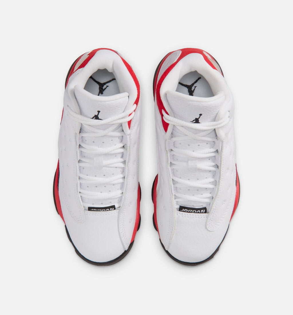 Air Jordan 13 Retro 白色与大学红学龄前款休闲鞋 - 白/黑/真红