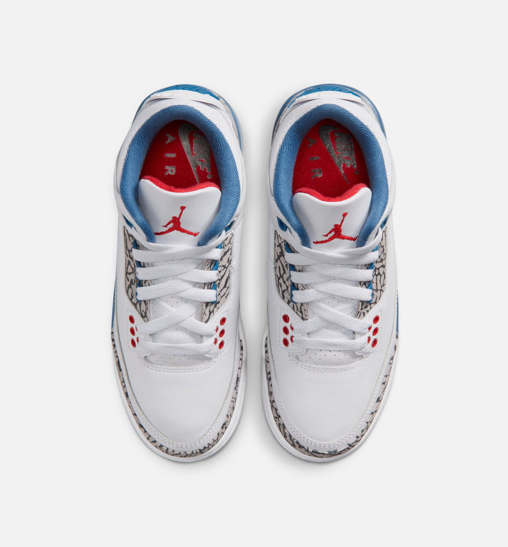 Air Jordan 3 Retro OG 真蓝大童款休闲鞋 - 白/火红/真蓝