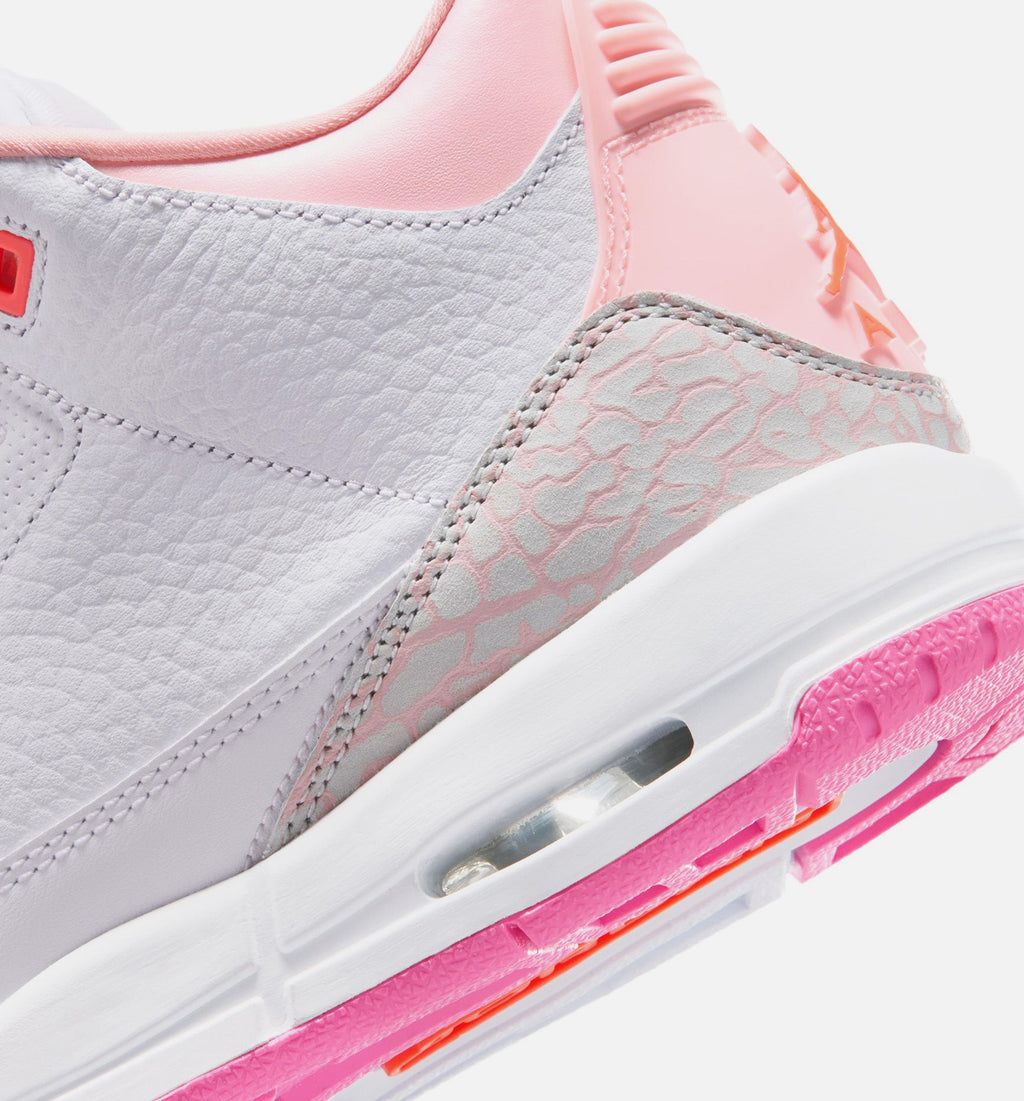 Air Jordan 3 Retro 春花大童款休闲鞋 - 珍珠粉/粉花/粉色发光/超级橙