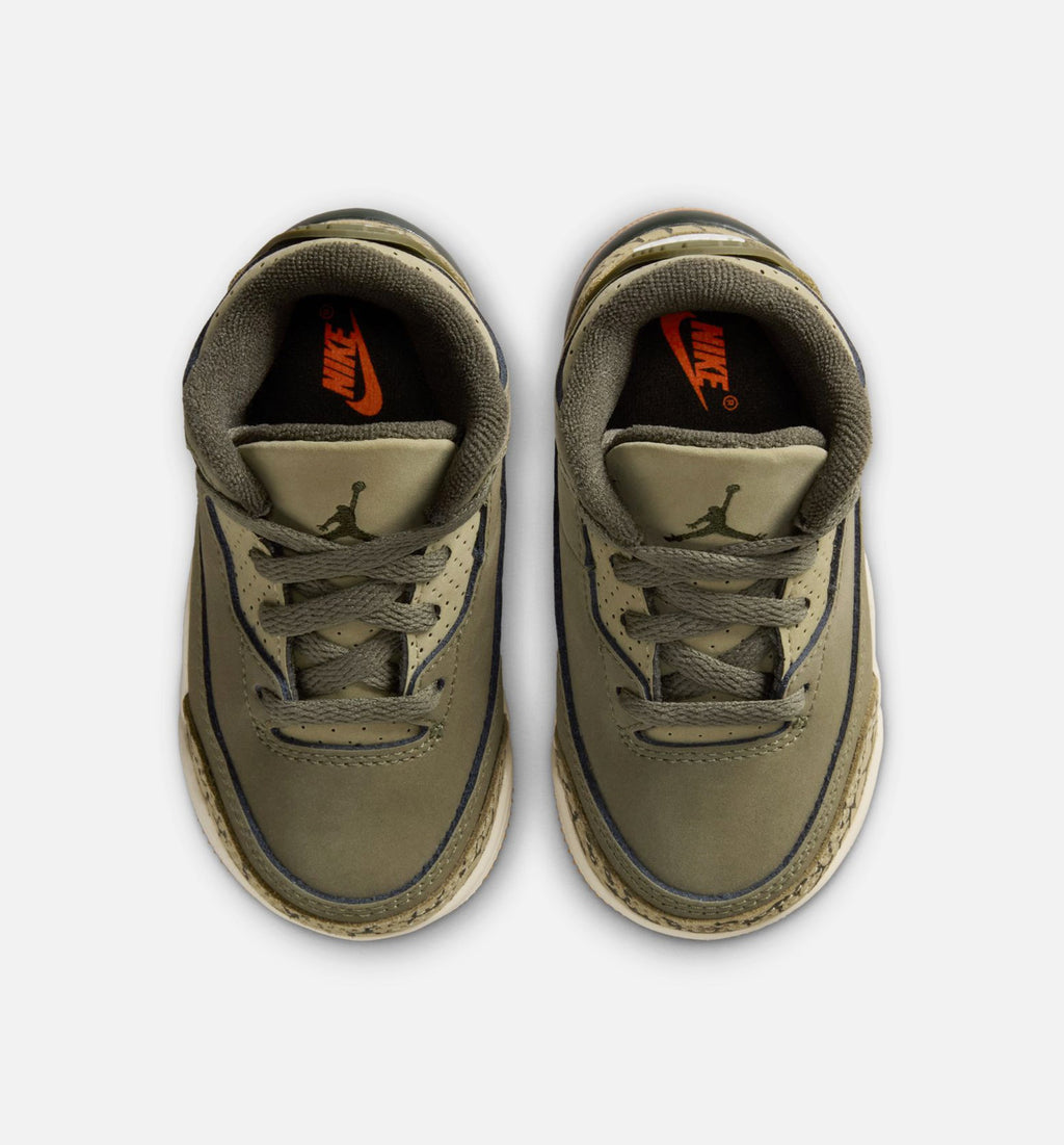 Air Jordan 3 Retro 中橄榄绿婴幼儿款休闲鞋 - 中橄榄绿/川续木/中性橄榄/帆白