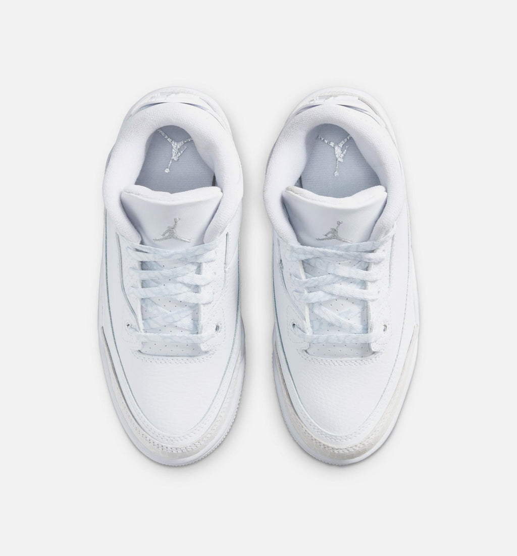 Air Jordan 3 Retro 白色金属銀学前款休闲鞋 - 白/金属銀