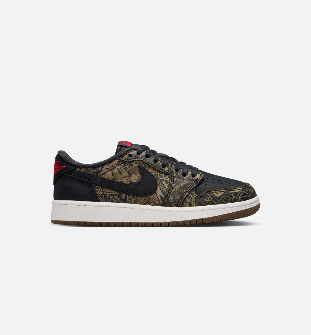 Air Jordan 1 Retro Low OG 激光黑红大童款休闲鞋 - 黑/大学红/峰白