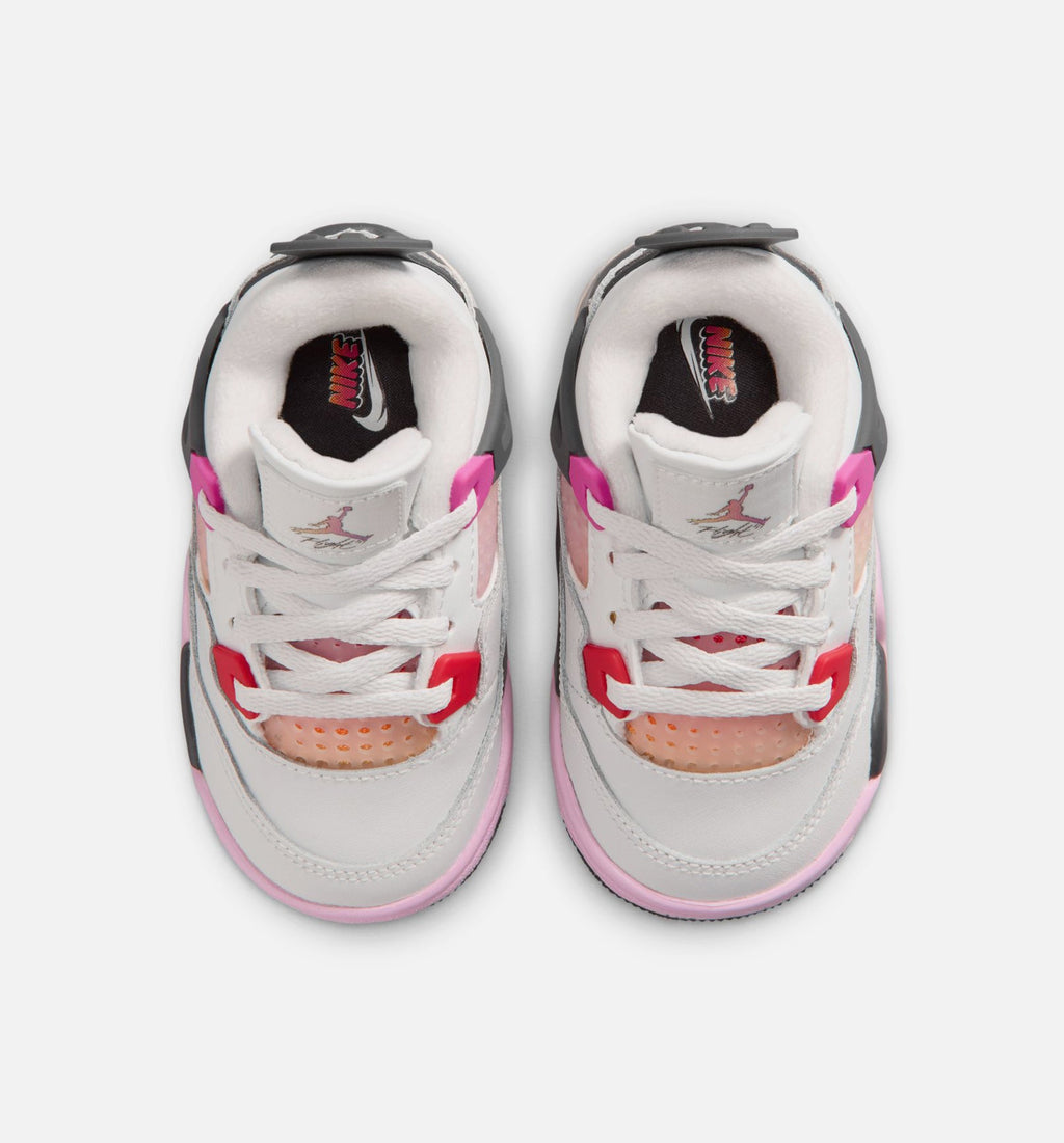 Air Jordan 4 Retro 漫画婴幼儿款休闲鞋 - 迎面白/火焦粉/炙烂灰