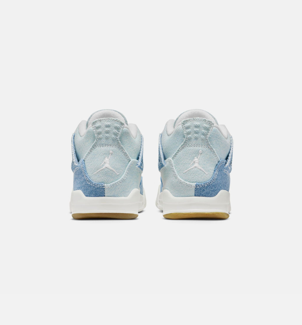 Air Jordan 4 Retro 磨蓝学前款休闲鞋 - 帆白/磨蓝/金属金