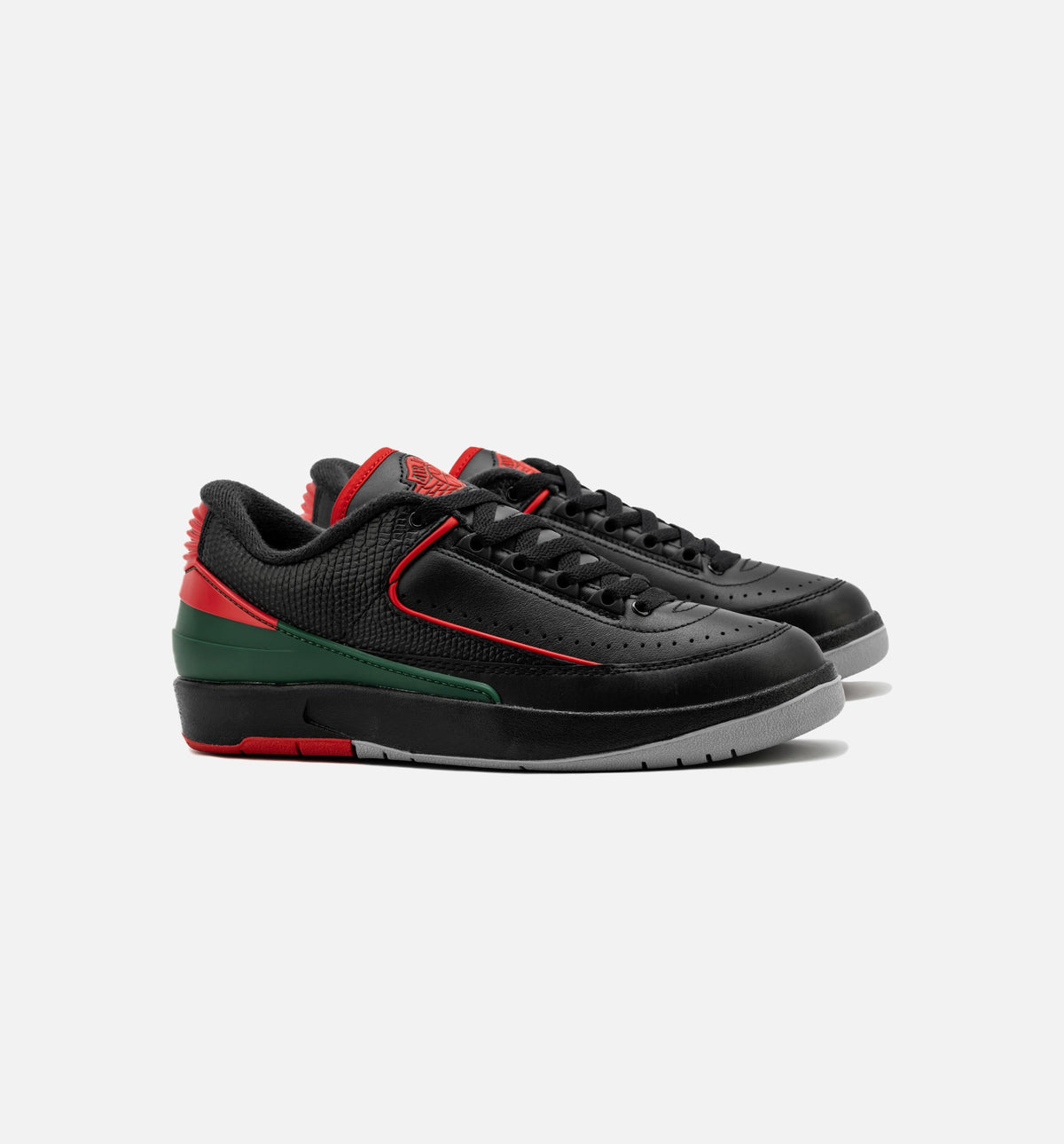 Air Jordan 2 Retro Low 圣诞大童款休闲鞋 - 黑/火红/水泥灰
