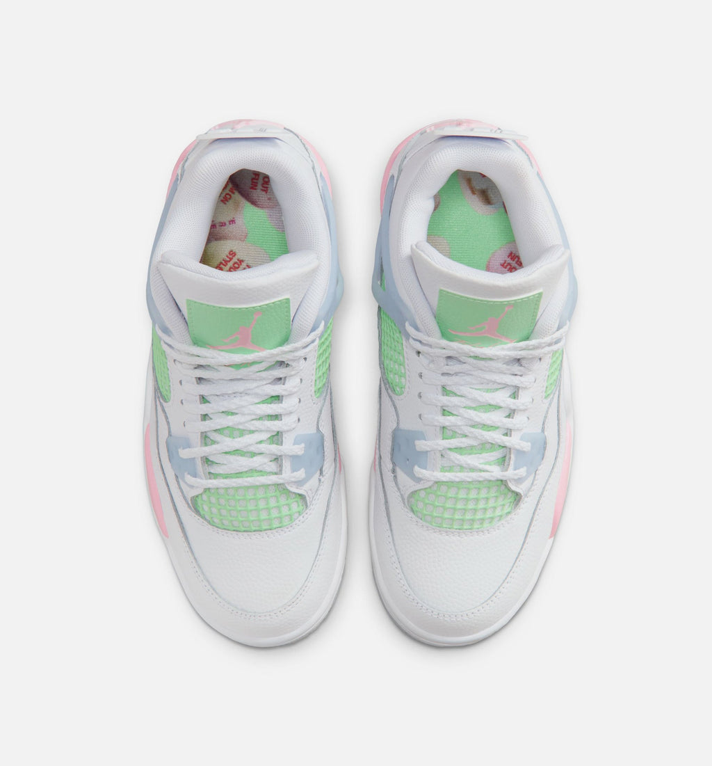 Air Jordan 4 Retro 中柔粉大童款休闲鞋 - 白/中柔粉/半蓝