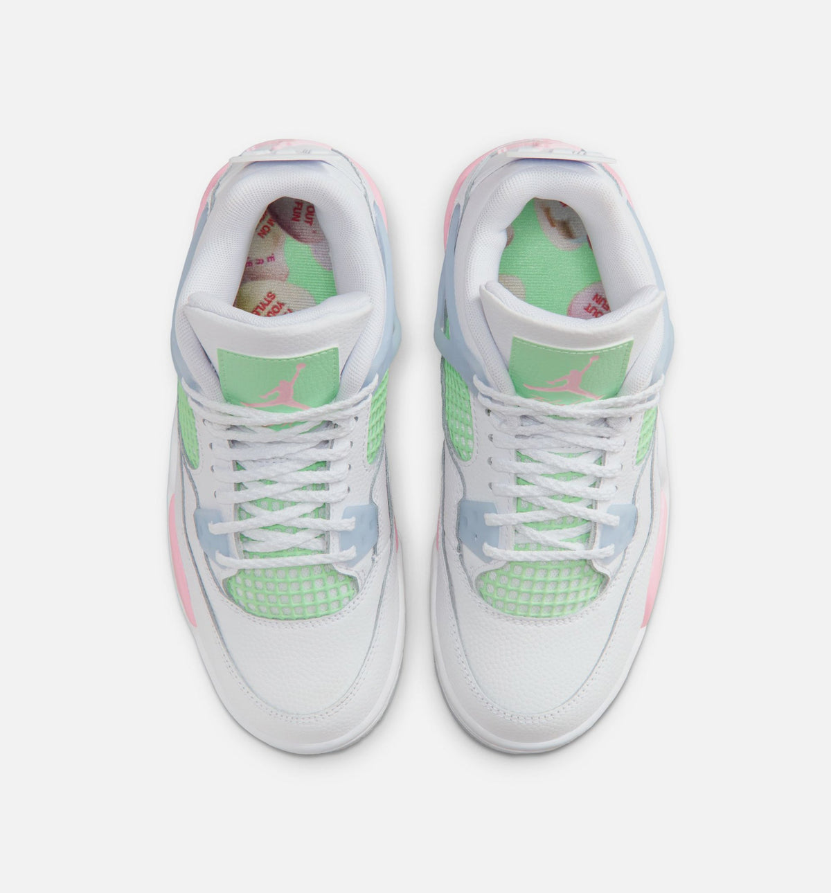 Air Jordan 4 Retro 中柔粉大童款休闲鞋 - 白/中柔粉/半蓝