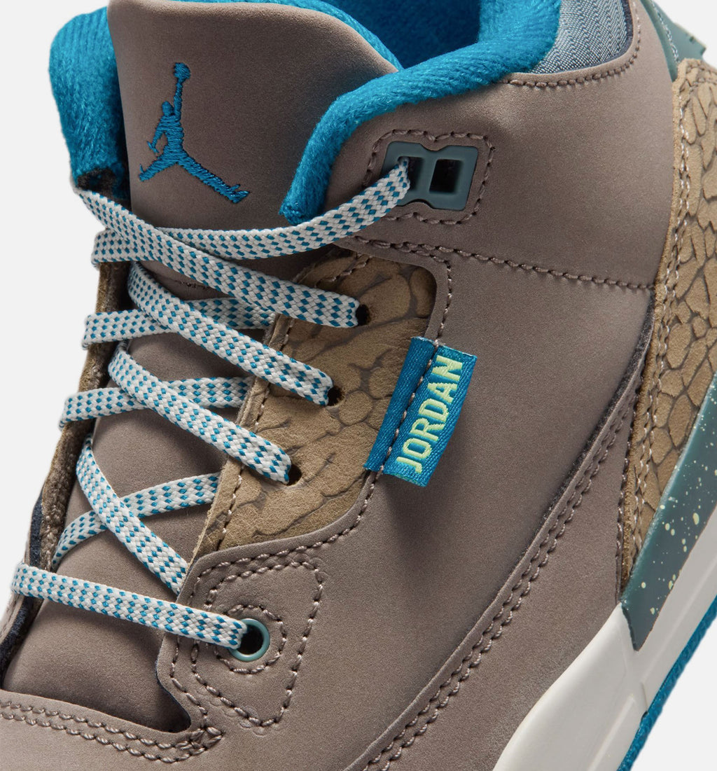 Air Jordan 3 Retro 橄榄灰学龄前款休闲鞋 - 橄榄灰/绿色深渊/卡奈/海玻璃