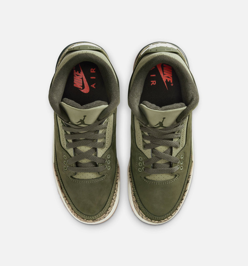 Air Jordan 3 Retro 中橄榄绿大童款休闲鞋 - 中橄榄绿/川续木/中性橄榄/帆白