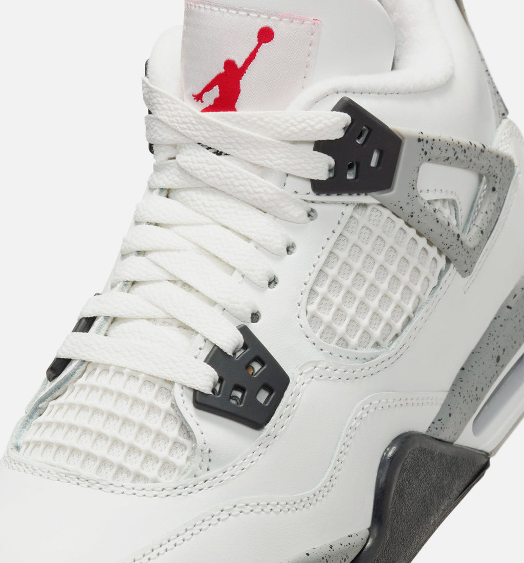 Air Jordan 4 Retro 白水泥大童款休闲鞋 - 峰川白/火红/水泥灰/黑