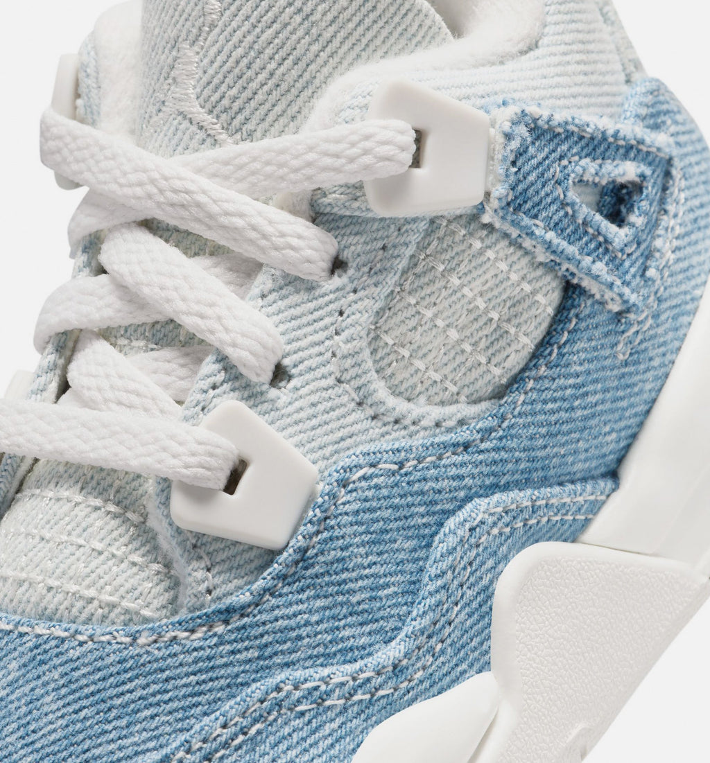 Air Jordan 4 Retro 磨蓝婴幼儿款休闲鞋 - 帆白/磨蓝/金属金