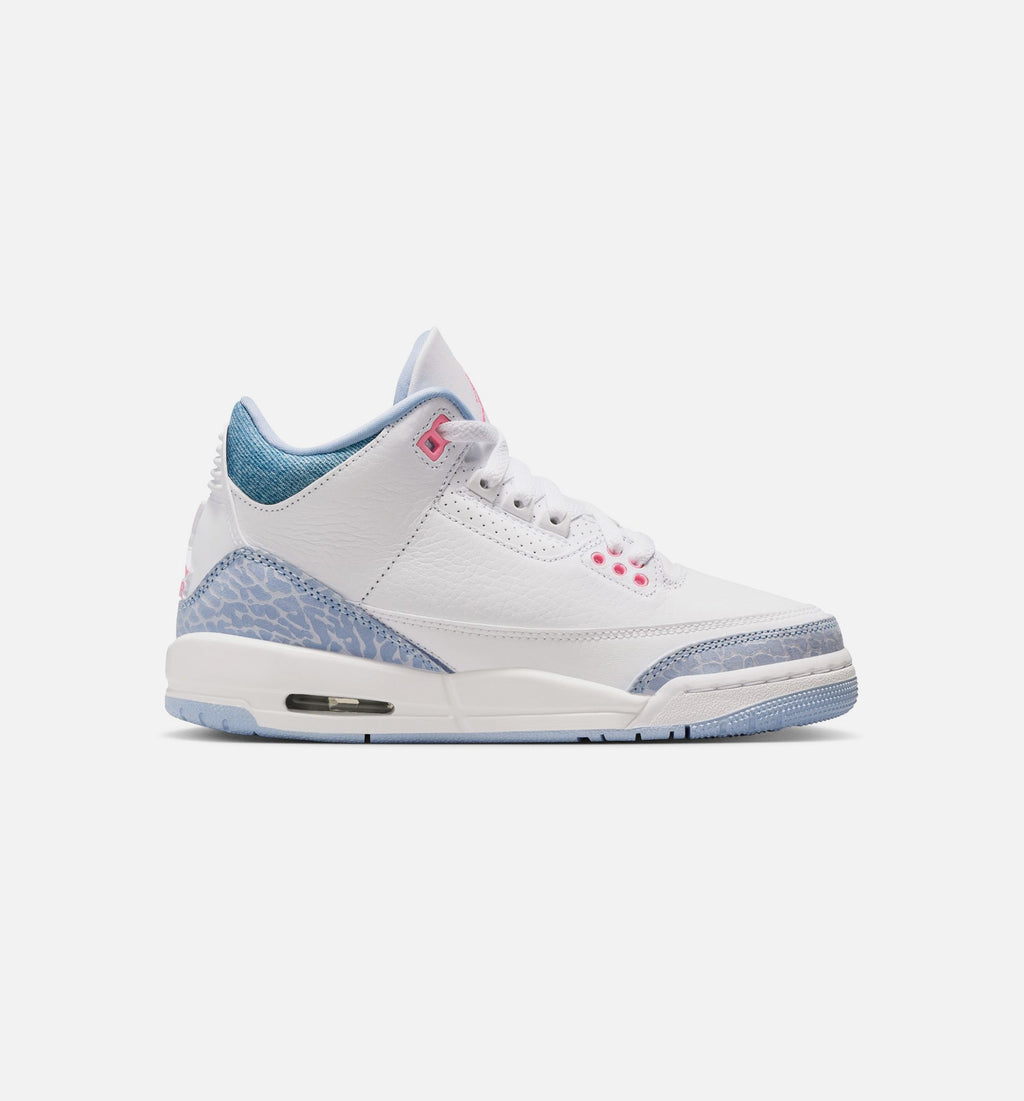 Air Jordan 3 Retro 钓蓝幻味大童款休闲鞋 - 白/钓蓝/足球灰/粉色发光