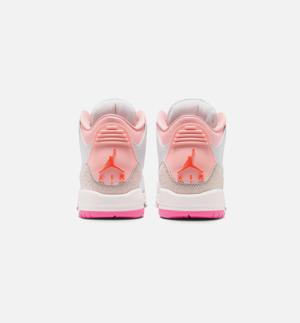 Air Jordan 3 Retro 春花大童款休闲鞋 - 珍珠粉/粉花/粉色发光/超级橙